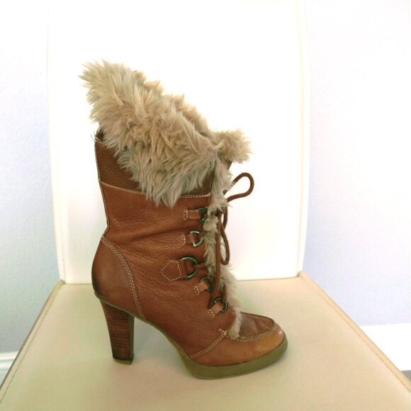 Report Signature - Faux Fur, High Heel Lace-up Boots - 8.5 - Picture 3 of 8